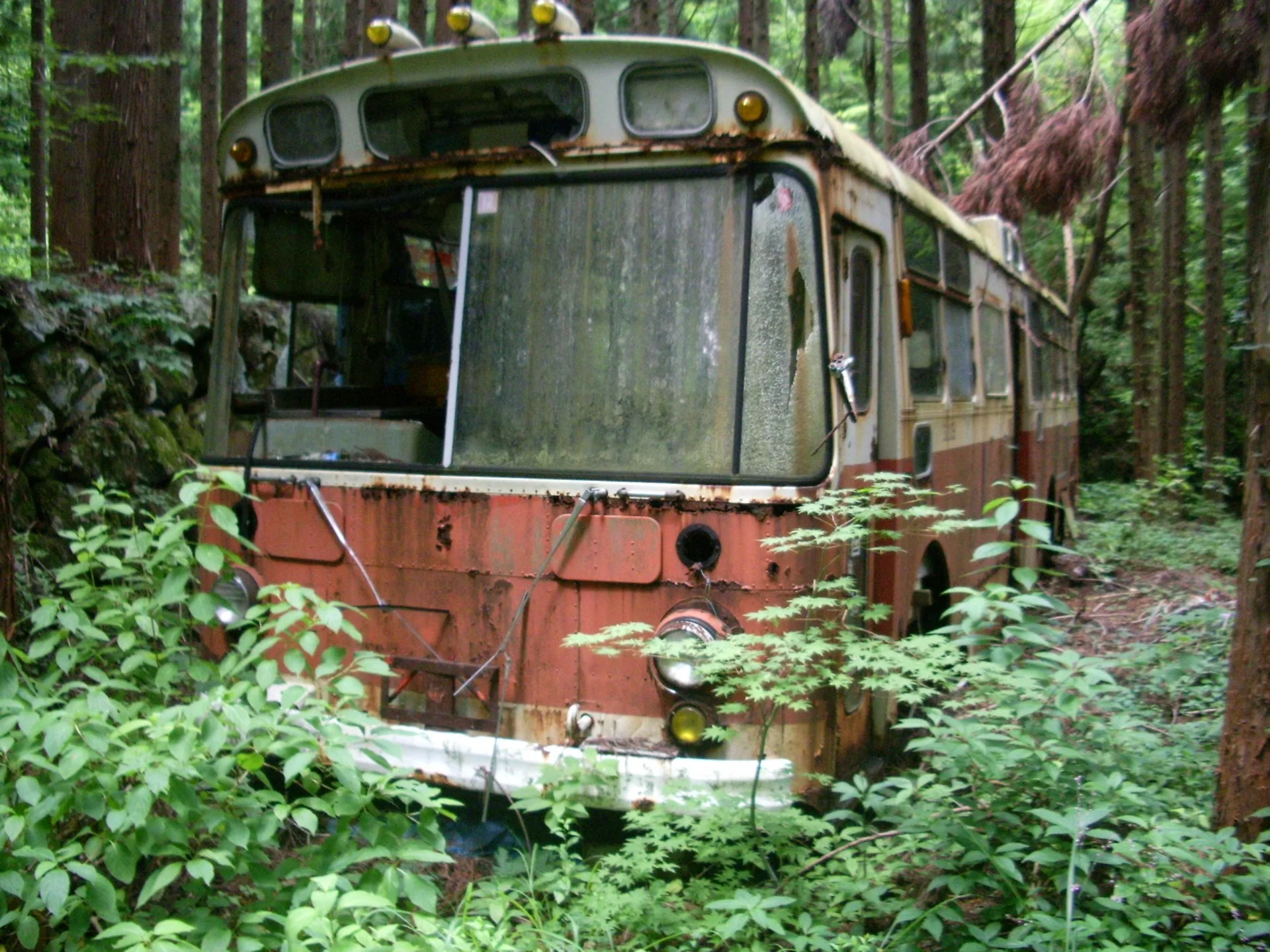 十方山林道の廃バス