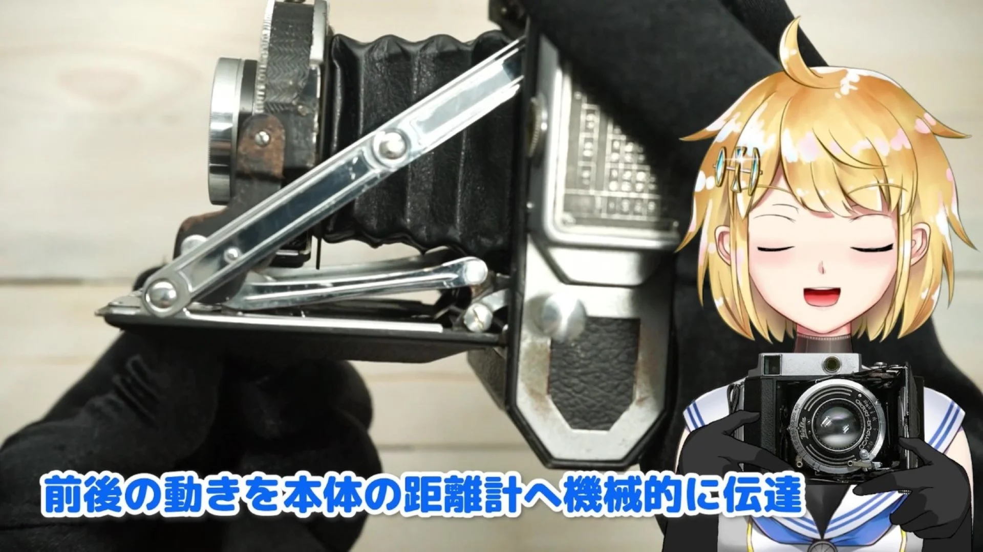 前板が前後する動きを機械的にボディ本体まで伝えて、距離計を連動