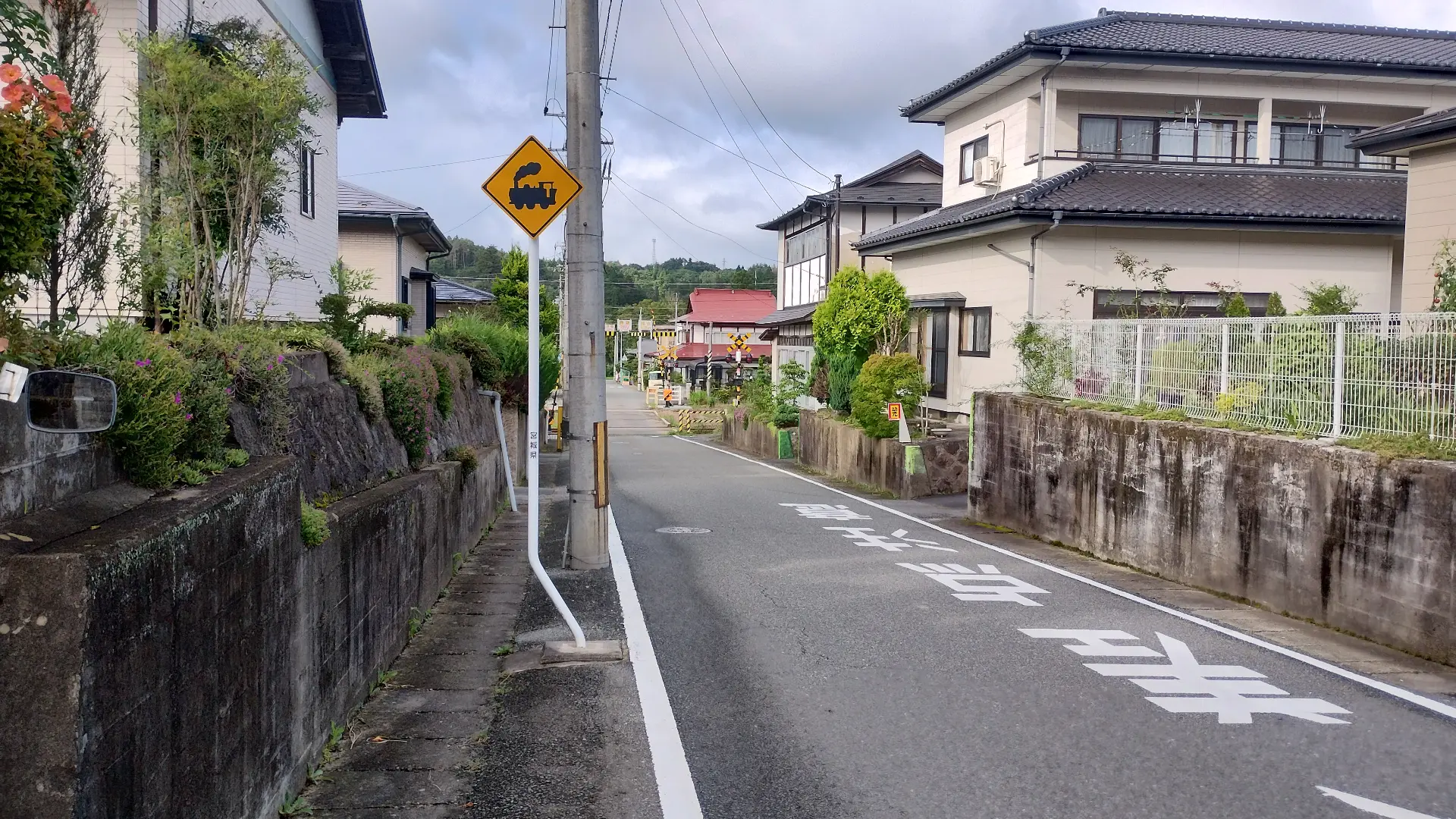 蒸気機関車の踏切標識